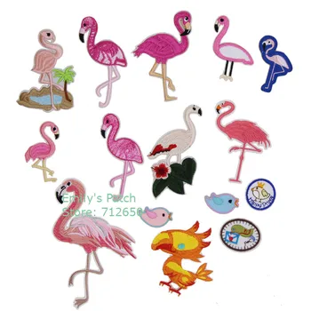 Ücretsiz Kargo 10 adet Flamingo kuşlar İşlemeli yama demir on Motif Aplike Giyim şapka çanta ayakkabı dekor nakış aksesuarları