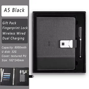 Şarj edilebilir Dizüstü Parmak İzi Kilidini + U Disk Kablosuz Güç Bankası Akıllı Elektronik şifreli kilit Not Defteri Hediye kutu seti